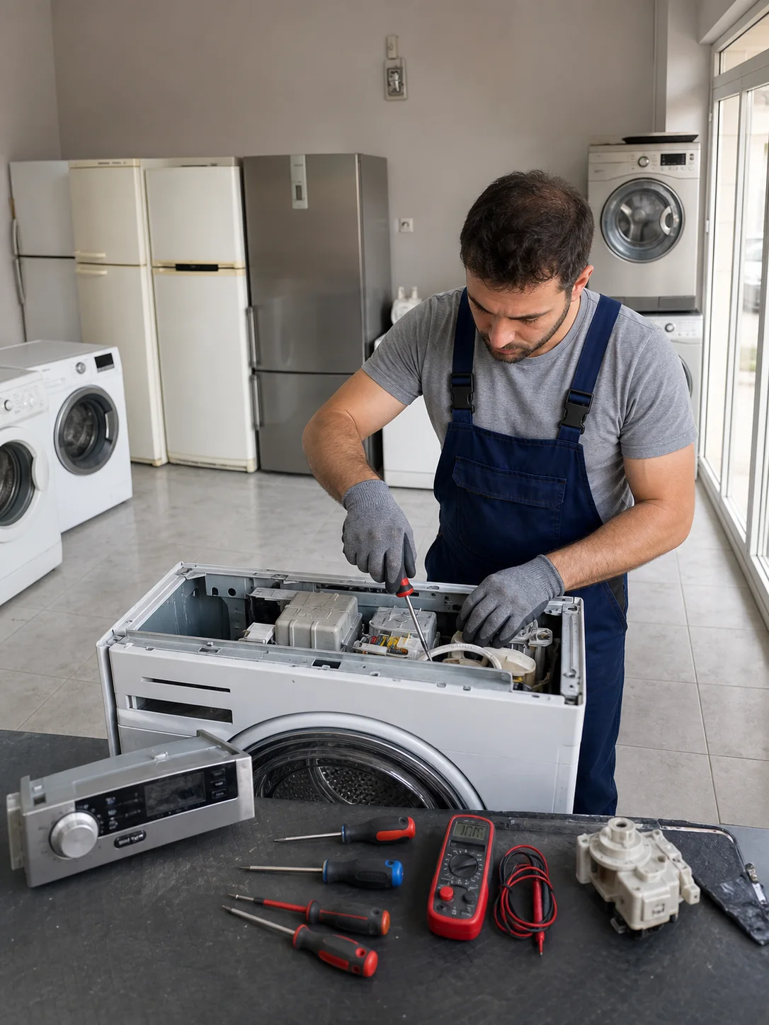İkinci el beyaz eşya üzerinde atölye tamiri yapan teknik servis
